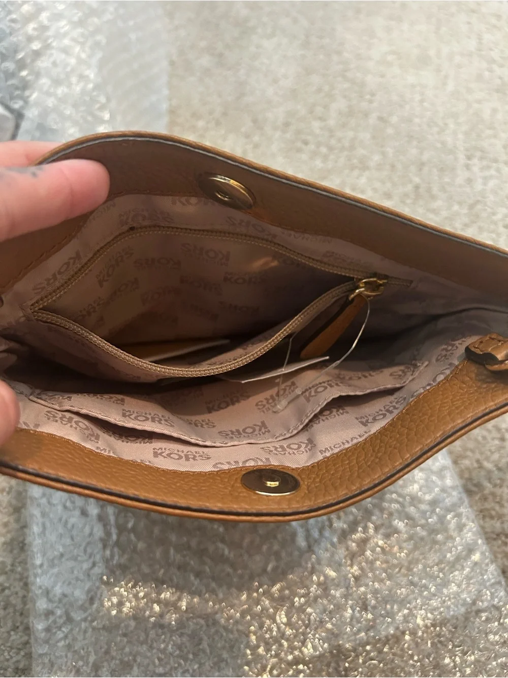 Michael Kors Cognac Pebbled Leather Crossbody with Gold Hardware